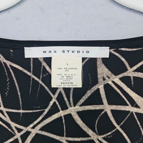 Y2K 90s Max Studio Dress Womens L Black/Cream Drop Waist Jersey Knit Made In USA - Picture 4 of 7